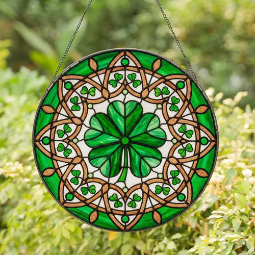 Heart Leaf Four-Leaf Clover Celtic Knot Stained Glass Shamrocks - Good Luck Decor Stained Glass Suncatcher
