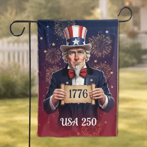 Uncle Sam 1776 USA 250th Anniversary Patriotic Independence Day Gift for Veterans Garden Flag