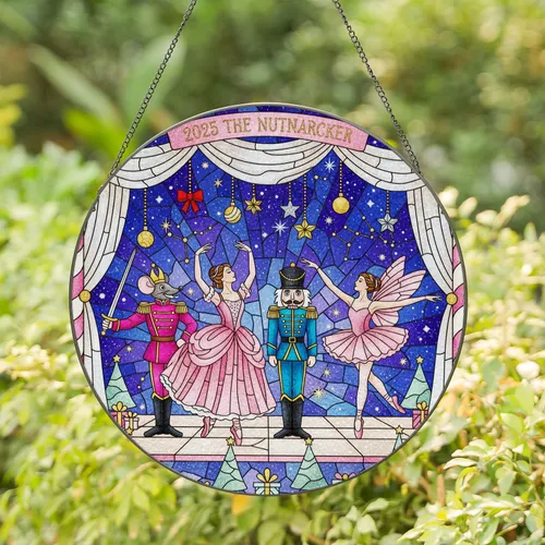 Nutcracker Ballet Mouse King Ballerina Soldier Fairy Christmas Stage Holiday Decor 2025 Stained Glass Suncatcher