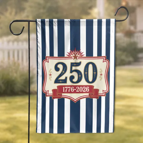 250th Anniversary Emblem Flag 1776-2026 - USA Patriotic Stripes Gold Star Design Garden Flag