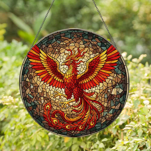 Intricate Tiffany Style Phoenix Stained Glass Mosaic - Rising Spirit Home Decor Stained Glass Suncatcher