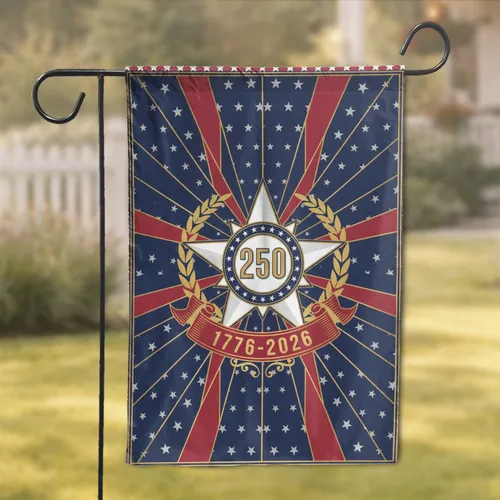 USA 250th Anniversary Star 1776-2026 - Patriotic Laurel & Banner Freedom Art Garden Flag