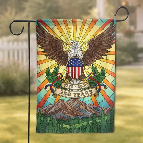 Bald Eagle American Flag 1776-2026 Stained Glass - USA 250th Anniversary Independence Day Garden Flag