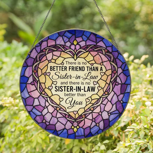 Sister-in-Law Sentimental Inscription Heart Stained Glass Tiffany Style Jewel Tones Gift Stained Glass Suncatcher