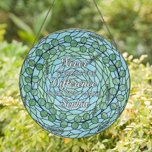 Never FORGET THE Difference YOU Make Sophia Stained Glass Eucalyptus Light Blue Green Gift Stained Glass Suncatcher
