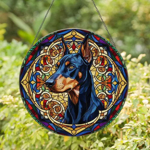 Doberman Pinscher Stained Glass Mosaic Art - Tiffany Style Dog Lover Home Decor Gift Stained Glass Suncatcher