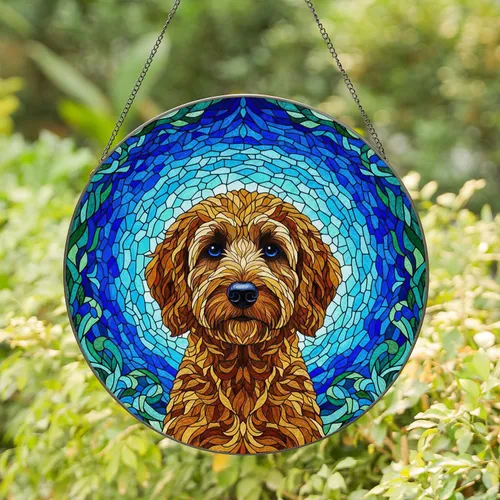 Poodle Goldendoodle Mosaic Stained Glass Art - Tiffany Style Jewel Tone Pet Decor Stained Glass Suncatcher