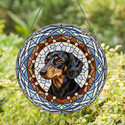 Intricate Black Tan Dapple Dachshund Stained Glass Mosaic Art - Tiffany Dog Lover Gift Stained Glass Suncatcher