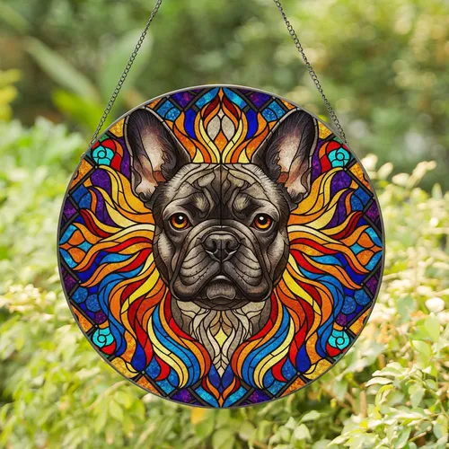 Brindle French Bulldog Stained Glass Tiffany Mosaic Art - Jewel Tones & Intricate Patterns Stained Glass Suncatcher