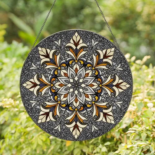 Highly Detailed Starburst Mandala Floral Tiffany Style Stained Glass Jewel Tone Mosaic Stained Glass Suncatcher