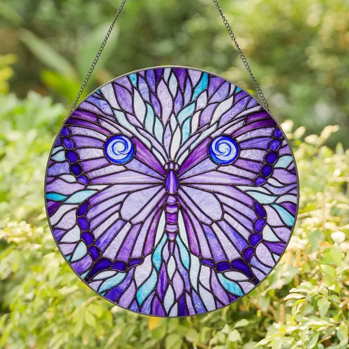 Intricate Tiffany Stained Glass Butterfly - Iridescent Purple Violet Blue Periwinkle Opal Stained Glass Suncatcher