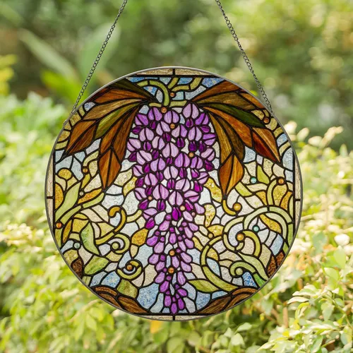 Wisteria Flowers Intricate Stained Glass Mosaic Tiffany Style Home Decor Art Stained Glass Suncatcher