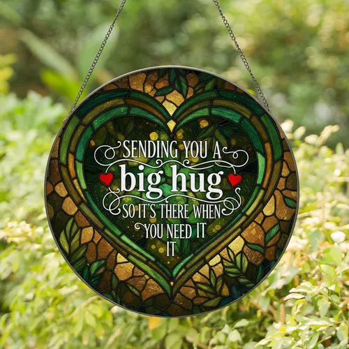 Heart-Shaped Hug Message Stained Glass Art Tiffany Style Comfort Support Sympathy Gift Stained Glass Suncatcher