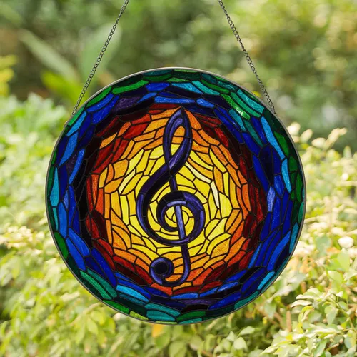 Vibrant Swirling Treble Clef Stained Glass Art, Tiffany Style Abstract Mosaic Jewel Tones Stained Glass Suncatcher