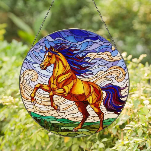 Majestic Prancing Horse Stained Glass Style - Jewel Tone Mosaic Wall Decor Accent Stained Glass Suncatcher