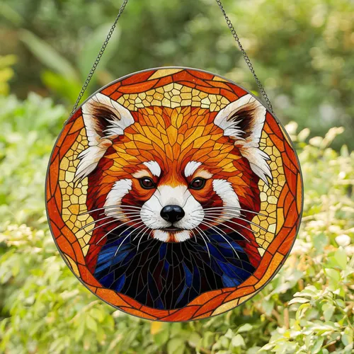Highly Detailed Red Panda Stained Glass Mosaic - Tiffany Style Fur, Facial Markings Stained Glass Suncatcher
