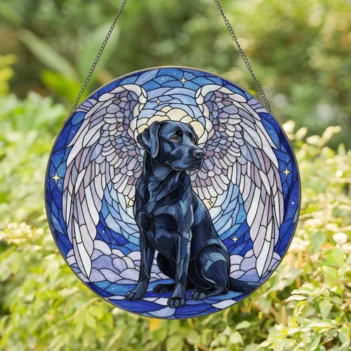 Black Labrador Angel Wings Stained Glass Celestial Sky - Tiffany Style Dog Memorial Gift Stained Glass Suncatcher