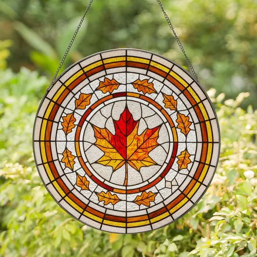 Autumn Maple Leaf Stained Glass Mosaic Jewel Tones Window Hanging Decor Stained Glass Suncatcher