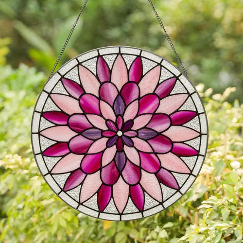 Intricate Stained Glass Floral Petal Star Tiffany Style Concentric Rings Mosaic Background Stained Glass Suncatcher