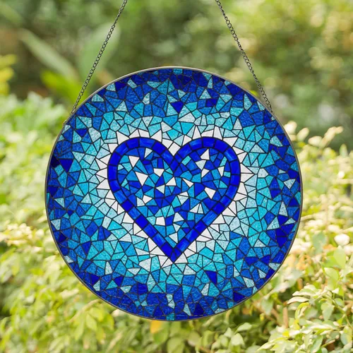 Stained Glass Mosaic Heart Fractured Tessellation - Tiffany Style Jewel Tone Geometric Stained Glass Suncatcher