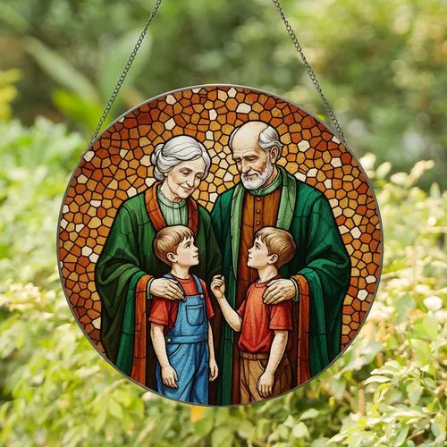 Stained Glass Grandparents Grandchildren Portrait Art - Tiffany Mosaic Home Decor Family Gift Stained Glass Suncatcher