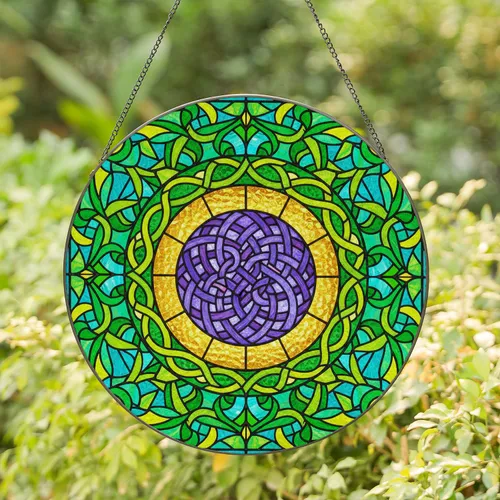 Celtic Knot Stained Glass - Intricate Jewel Tone Tiffany Style Mosaic Vine Pattern Decor Stained Glass Suncatcher