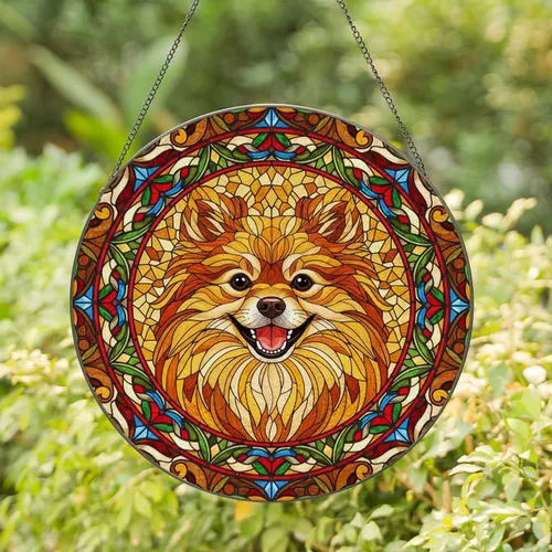 Pomeranian Dog Stained Glass Tiffany Style Mosaic Pet Portrait - Gift for Dog Owners Stained Glass Suncatcher