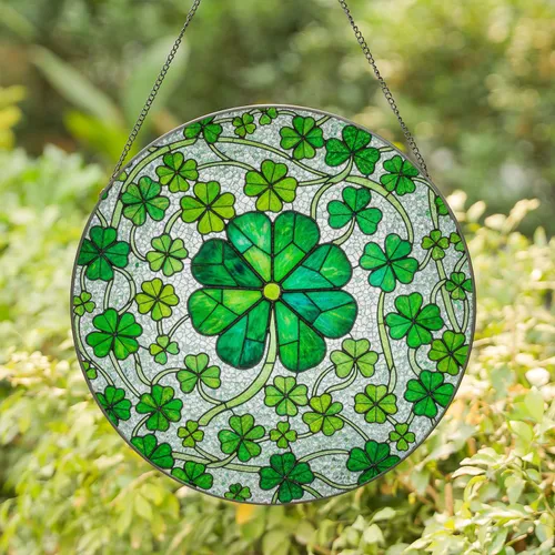 Tiffany Style Stained Glass Four Leaf Clover Shamrock Mosaic - St. Patrick's Day Irish Luck Stained Glass Suncatcher