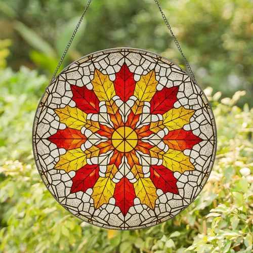 Autumn Maple Leaves Stained Glass Mosaic Art - Tiffany Style Jewel Tone Window Panel Stained Glass Suncatcher