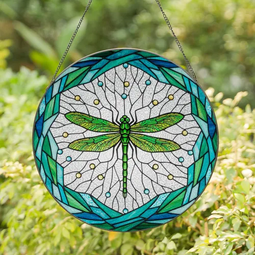 Intricate Green Dragonfly Stained Glass Mosaic Tiffany Style Jewel Tone Home Decor Gift Stained Glass Suncatcher