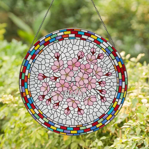 Personalized Bella Cherry Blossom Tiffany Stained Glass Mosaic Floral Translucent Decor