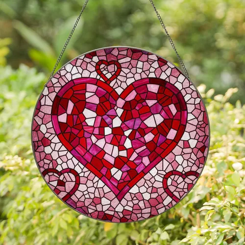 Intricate Stained Glass Heart Mosaic Art - Tiffany Style Jewel Tone Window Decor Gift Stained Glass Suncatcher