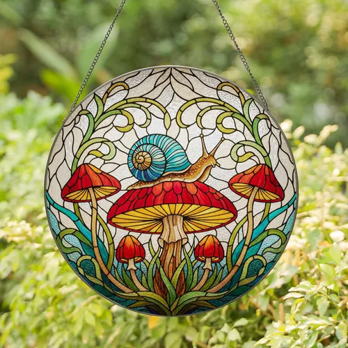 Segmented Snail Mushroom Stained Glass - Tiffany Jewel Tones Intricate Mosaic Art Stained Glass Suncatcher