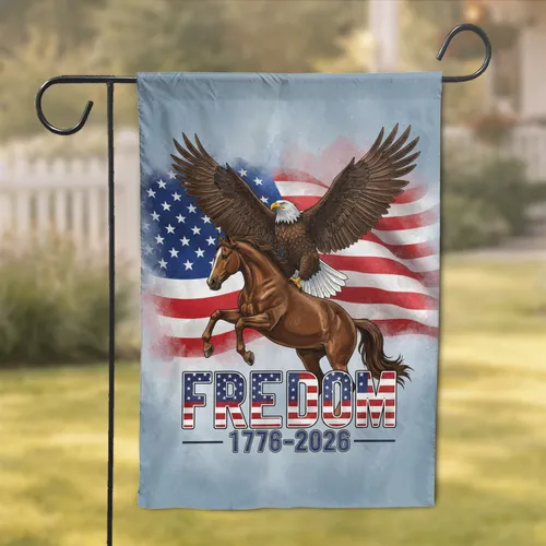 Bald Eagle Horse American Flag 1776-2026 - USA 250th Anniversary Patriotic Gift for Veterans Garden Flag