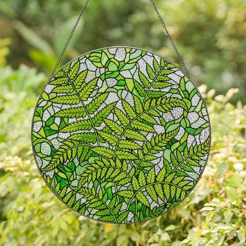 Intertwining Fern Fronds Stained Glass Mosaic - Tiffany Style Clear Frosted Glass Stained Glass Suncatcher
