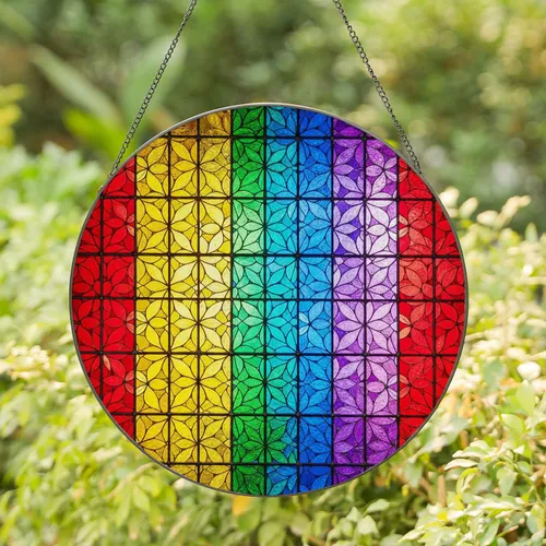 Tiffany Style Rainbow Stained Glass Floral Mosaic - Densely Detailed Jewel Tones Stained Glass Suncatcher