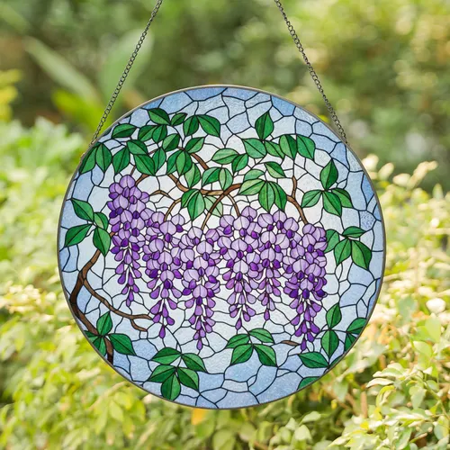 Wisteria Stained Glass - Tiffany Style Floral Art Jewel Tone Sky Mosaic Window Decor Stained Glass Suncatcher