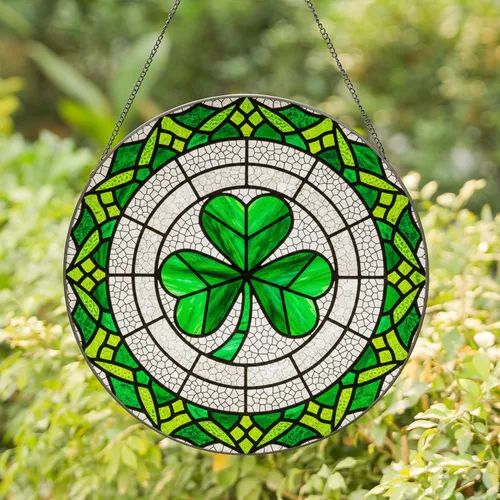 Tiffany Style Shamrock Heart Leaves Stained Glass - Glowing Jewel Tone Mosaic Decor Art Stained Glass Suncatcher