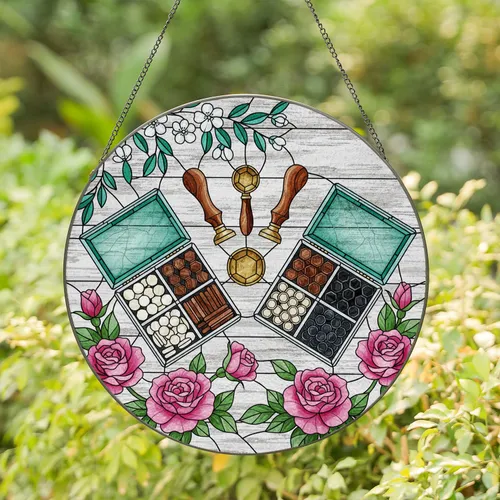Stained Glass Wax Seal Beads Tools Emerald Box Rose Floral - Crafter Hobby Desk Art Decor Stained Glass Suncatcher