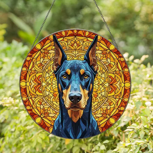 Doberman Pinscher Stained Glass Art - Detailed Tiffany Dog Window Decor Gift Stained Glass Suncatcher