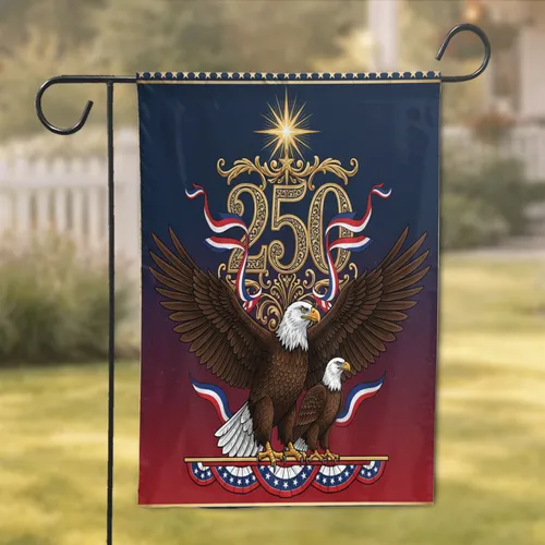 Bald Eagle 250th Anniversary 1776-2026 - Gold Emblem Star of Liberty Patriotic Design Garden Flag