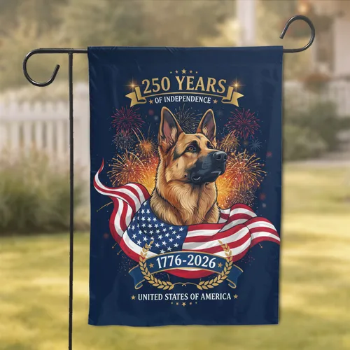 Patriotic German Shepherd Flag USA 250th Anniversary 1776-2026 Independence Day Garden Flag