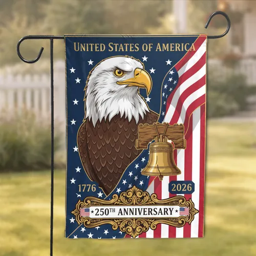 Bald Eagle American Flag 1776-2026 Liberty Bell - USA 250th Anniversary Independence Day Garden Flag