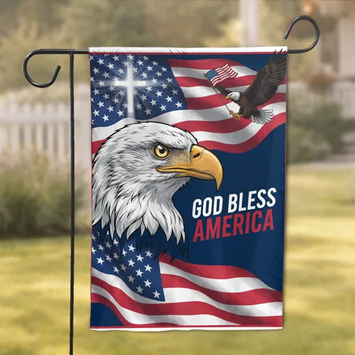 Bald Eagle American Flag Christian Cross 1776-2026 - USA 250th Anniversary Gift for Veterans Garden Flag