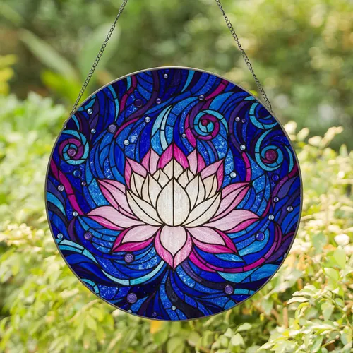 Lotus Flower Stained Glass Mosaic Art - Tiffany Style Cosmic Nebula Jewel Tones Intricate Stained Glass Suncatcher