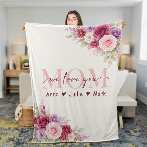 Mom We Love You, Mother's Day Gift, Christmas Present, Fleece Blanket, Personalized Mom Gift, Personalized Gift For Grandparent