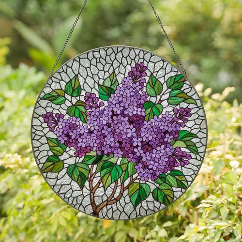 Lush Lilac Flowers Stained Glass Tiffany Style Mosaic Art - Home Decor Gift Stained Glass Suncatcher