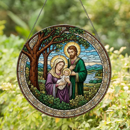 Stained Glass Nativity Mary Baby Jesus Joseph Holy Family Christmas Home Decor Gift Stained Glass Suncatcher