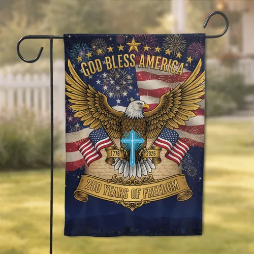 Bald Eagle American Flag 1776-2026 - USA 250th Anniversary God Bless America Design Garden Flag