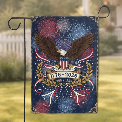 Bald Eagle American Flag 1776-2026 - USA 250th Anniversary Patriotic Fireworks Garden Flag
